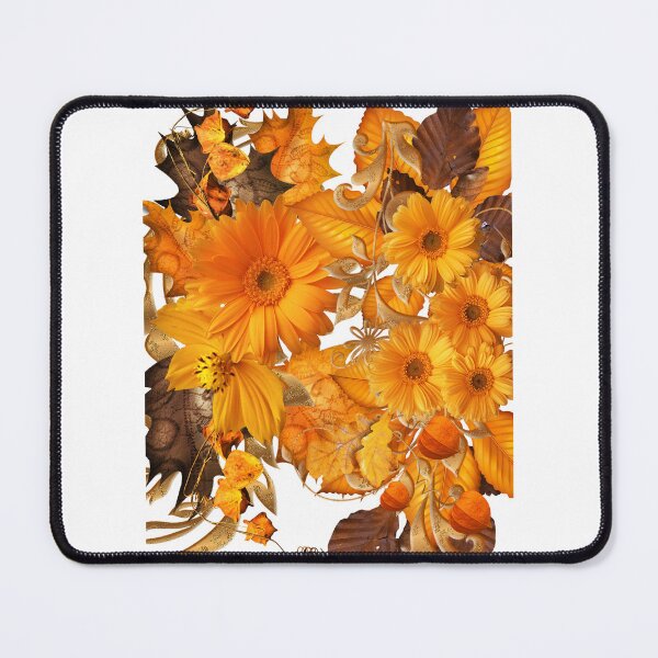 Item preview, golden autumn leaves and orange gerbera flowers designed and sold by introvertarts.