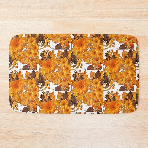 Item preview, golden autumn leaves and orange gerbera flowers designed and sold by introvertarts.