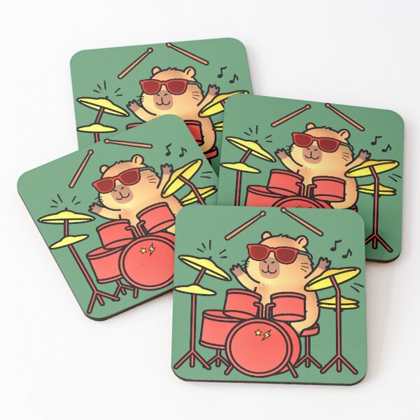 Item preview, Capybara Drummer | Kawaii Animal Design Playing Drums designed and sold by AstronautMerch.