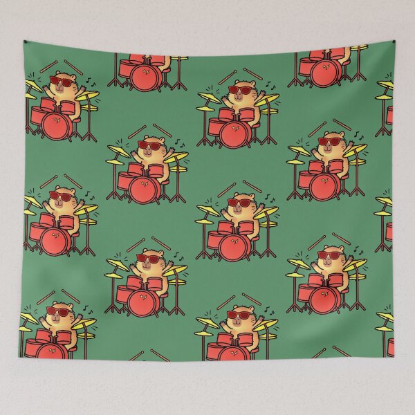 Item preview, Capybara Drummer | Kawaii Animal Design Playing Drums designed and sold by AstronautMerch.