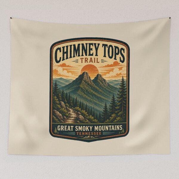 Item preview, Chimney Tops Trail Retro Vintage National Park Poster | Great Smoky Mountains Hiking Art designed and sold by Globalcitytees.