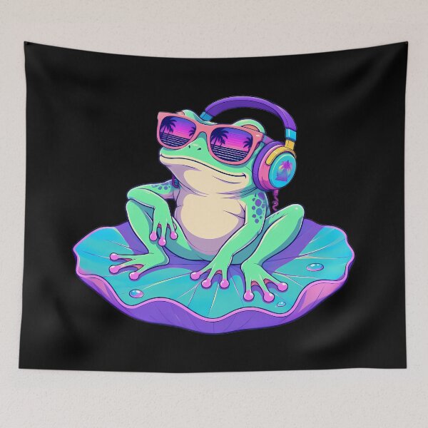 Item preview, Neon Frog Wearing Sunglasses And Headphones designed and sold by Linework Studio.