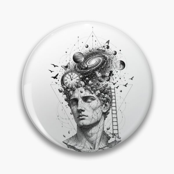 Item preview, The Mind Traveler | Cosmic Mind, Ancient Statue & Surreal Galaxy Line Art designed and sold by TQvision.