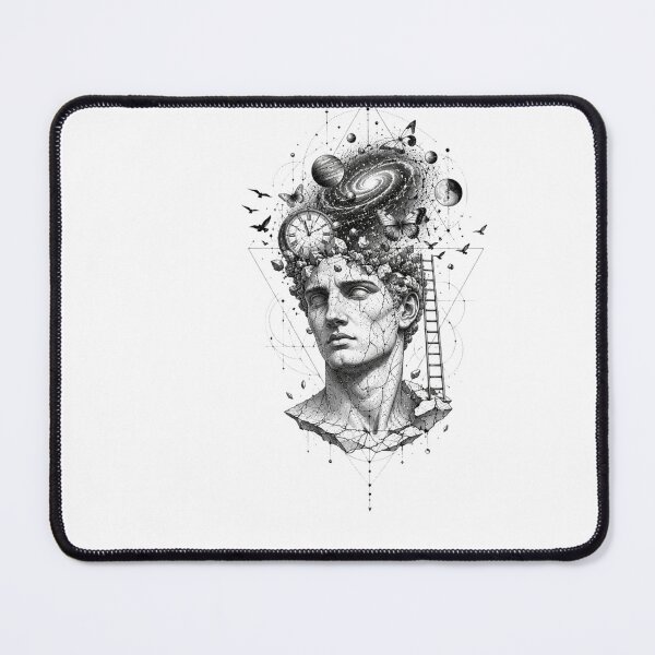 Item preview, The Mind Traveler | Cosmic Mind, Ancient Statue & Surreal Galaxy Line Art designed and sold by TQvision.
