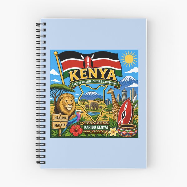 Item preview, Kenya Flag with Safari Wildlife and Mount Kilimanjaro designed and sold by Myra365Art.
