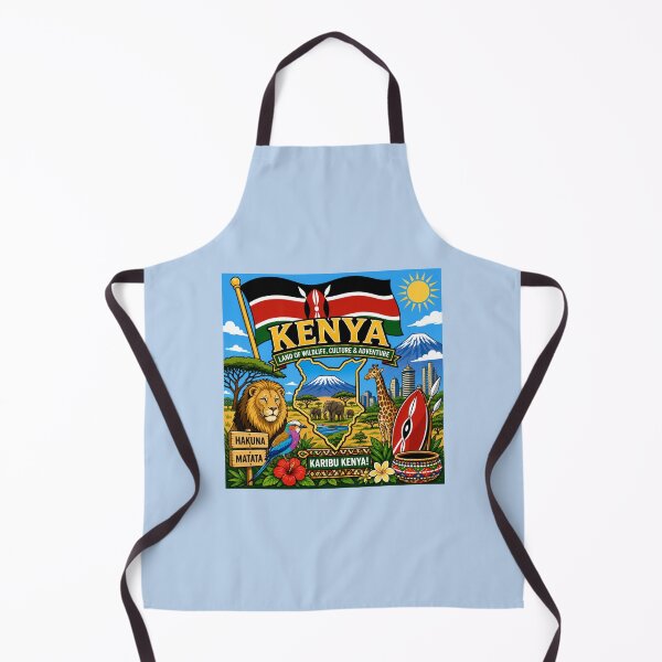 Item preview, Kenya Flag with Safari Wildlife and Mount Kilimanjaro designed and sold by Myra365Art.