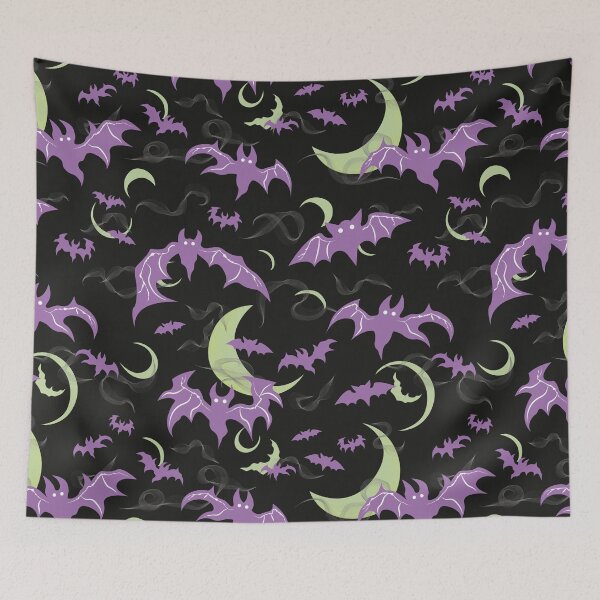 Item preview, Bats and Spooky Moons Pattern - Ghoulish Purple, Green and Black designed and sold by Daniel Bevis Design.