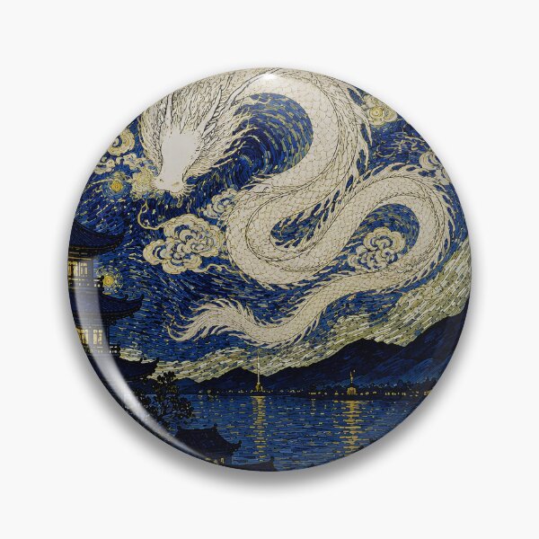 Item preview, White Chinese Dragon Moon Art - Ancient China Temple Landscape, Traditional Asian Night Illustration.  designed and sold by TialCorner.