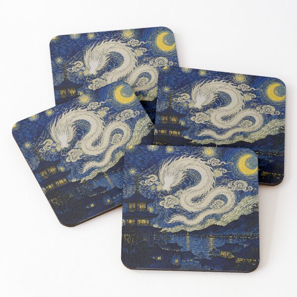 Item preview, White Chinese Dragon Moon Art - Ancient China Temple Landscape, Traditional Asian Night Illustration.  designed and sold by TialCorner.