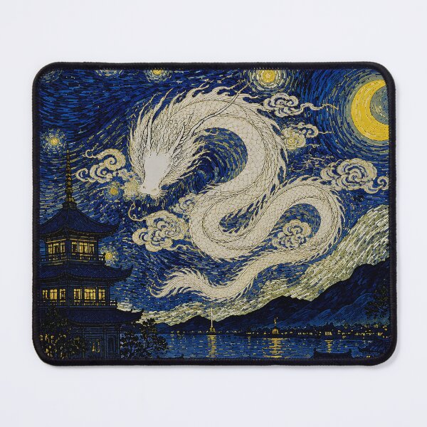 Item preview, White Chinese Dragon Moon Art - Ancient China Temple Landscape, Traditional Asian Night Illustration.  designed and sold by TialCorner.