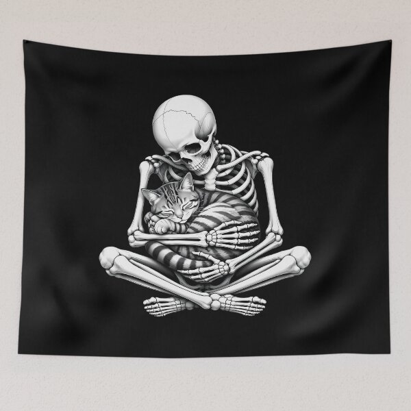 Item preview, Skeleton Cradling Sleeping Tabby Cat designed and sold by Linework Studio.