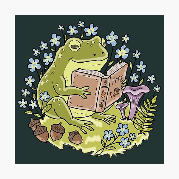 Item preview, Frog Reading a Book Floral Cottagecore Aesthetic designed and sold by LeshanArt.