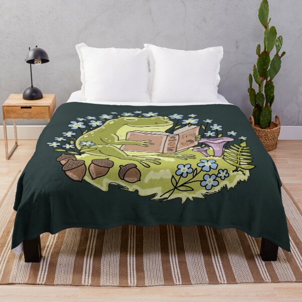Item preview, Frog Reading a Book Floral Cottagecore Aesthetic designed and sold by LeshanArt.