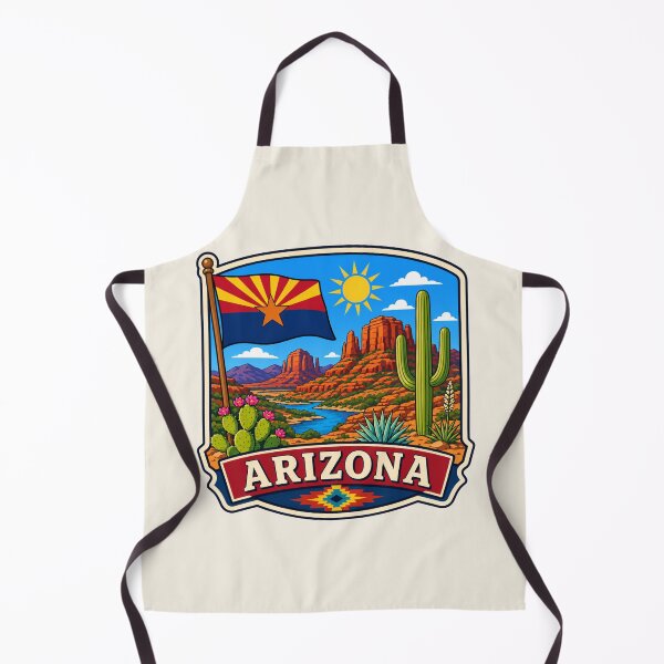 Item preview, Arizona with Flag, Desert Landscape and Saguaro Cactus designed and sold by Myra365Art.