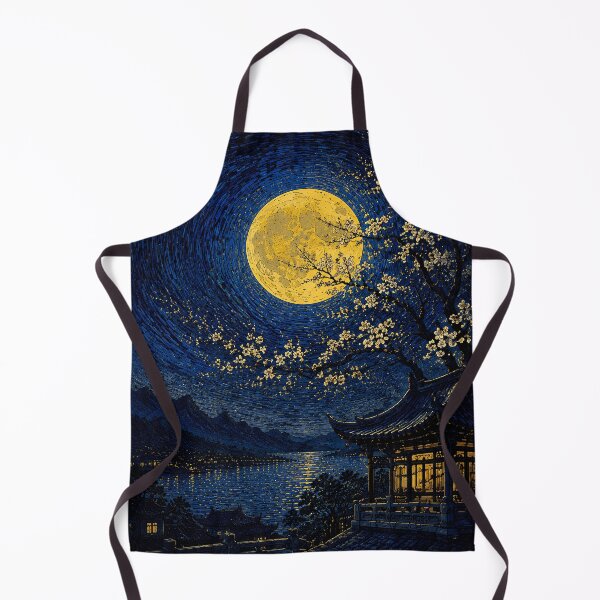 Item preview, Chinese Moon Temple Landscape - Ancient China Night Art, Traditional Asian Architecture & Blue Moon Illustration designed and sold by TialCorner.