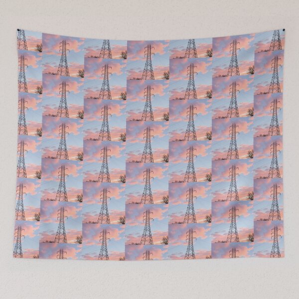 Item preview, Electricity Pylon Against a Pink and Blue Cloudy Sky designed and sold by Pylon-Bureau.