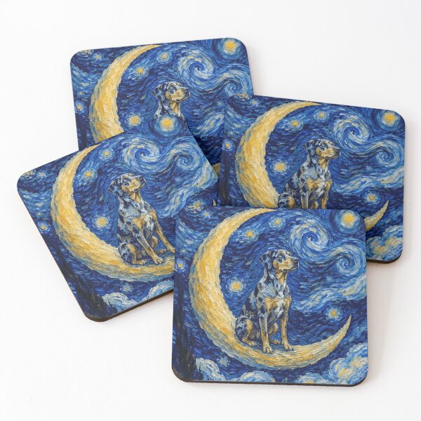 Item preview, Funny Catahoula Leopard Starry Night Painting Cute Moon Stars Mom Dad Kids designed and sold by FurryHavenPH.
