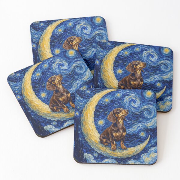 Item preview, Funny Chocolate and Tan Dachshund Starry Night Painting Cute Moon Stars Mom Dad Kids designed and sold by FurryHavenPH.