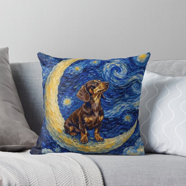 Item preview, Funny Chocolate and Tan Dachshund Starry Night Painting Cute Moon Stars Mom Dad Kids designed and sold by FurryHavenPH.