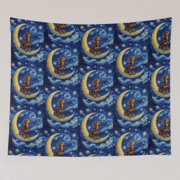 Item preview, Funny Chocolate and Tan Dachshund Starry Night Painting Cute Moon Stars Mom Dad Kids designed and sold by FurryHavenPH.