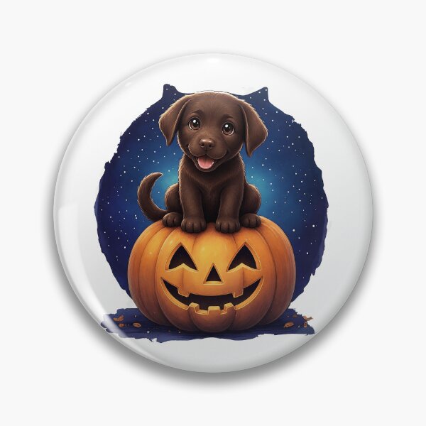 Item preview, Cute Chocolate Labrador Puppy on Jack‑O’‑Lantern – Halloween art designed and sold by Luna & Cleo Creative.