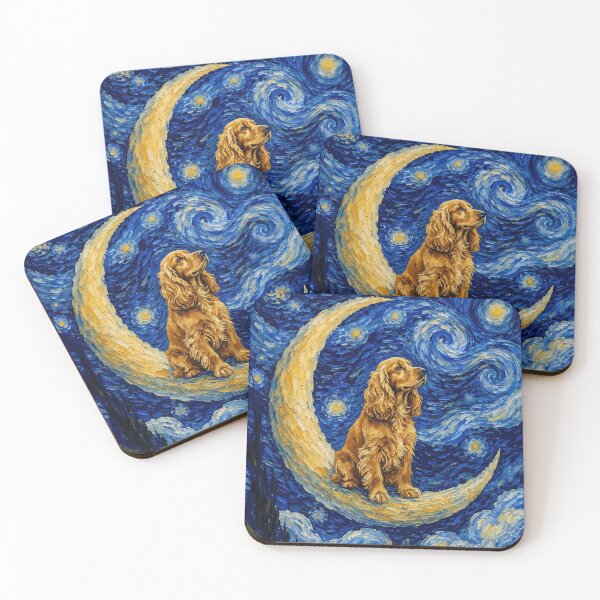 Item preview, Funny Cocker Spaniel Starry Night Painting Cute Moon Stars Mom Dad Kids designed and sold by FurryHavenPH.