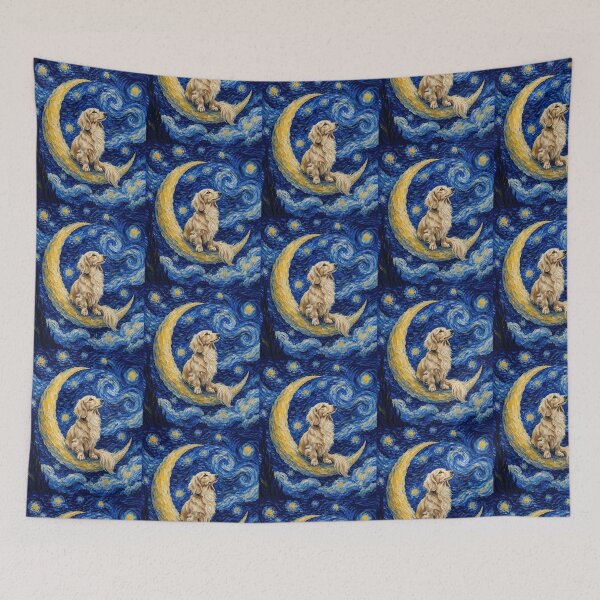 Item preview, Funny Cream Dachshund Starry Night Painting Cute Moon Stars Mom Dad Kids designed and sold by FurryHavenPH.