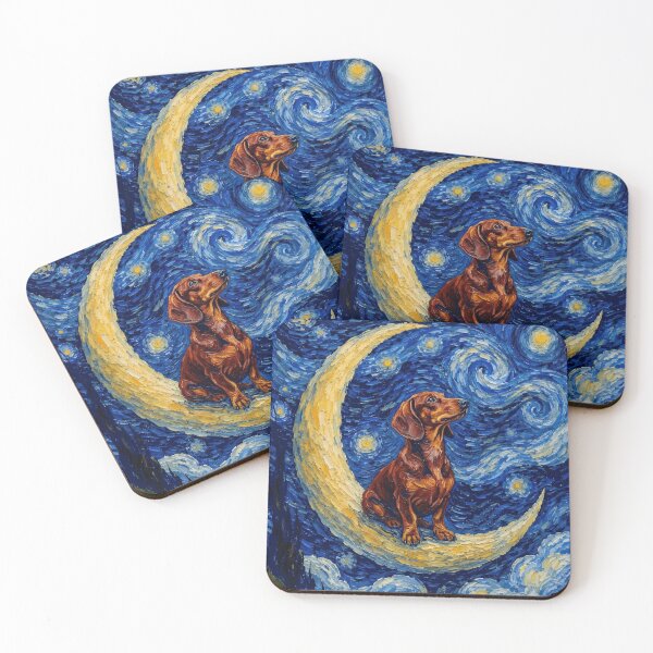 Item preview, Funny Dachshund Starry Night Painting Cute Moon Stars Mom Dad Kids designed and sold by FurryHavenPH.