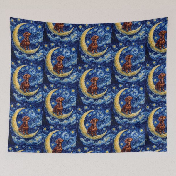 Item preview, Funny Dachshund Starry Night Painting Cute Moon Stars Mom Dad Kids designed and sold by FurryHavenPH.
