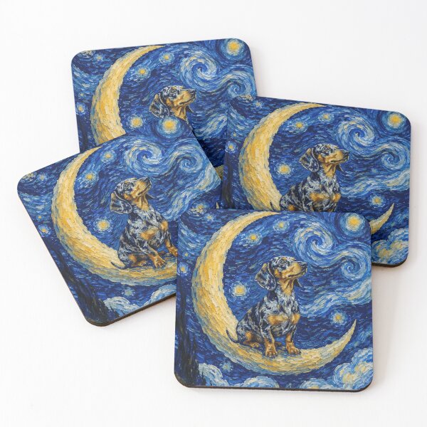 Item preview, Funny Dapple Dachshund Starry Night Painting Cute Moon Stars Mom Dad Kids designed and sold by FurryHavenPH.