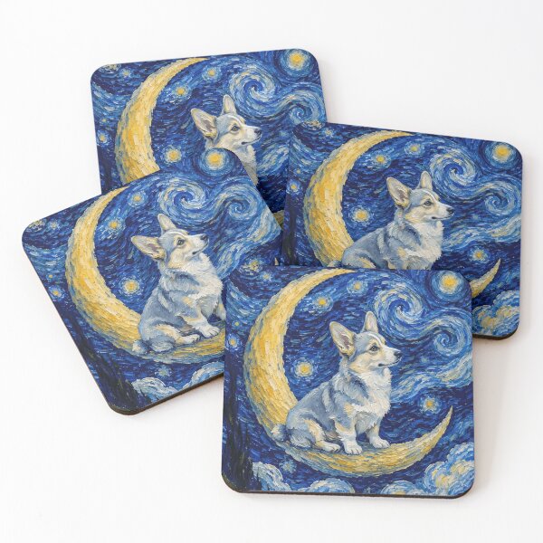 Item preview, Funny Dilute Tricolor Corgi Starry Night Painting Cute Moon Stars Mom Dad Kids designed and sold by FurryHavenPH.