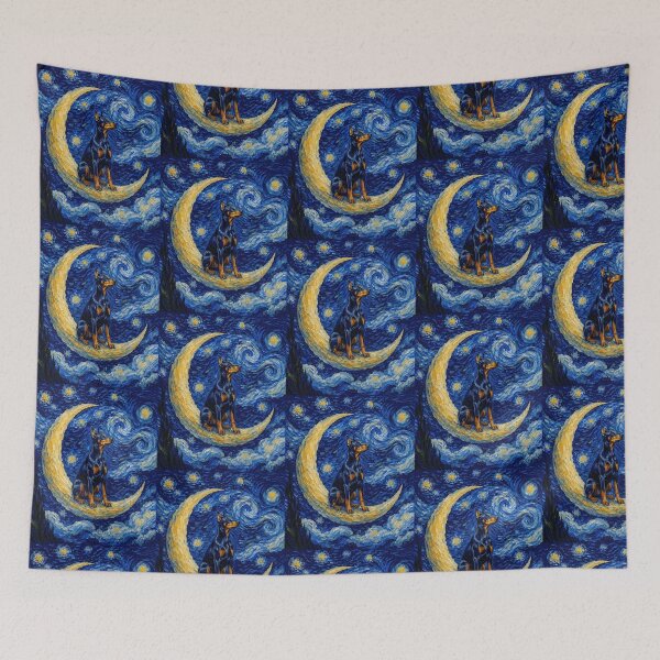 Item preview, Funny Dobermann Starry Night Painting Cute Moon Stars Mom Dad Kids designed and sold by FurryHavenPH.