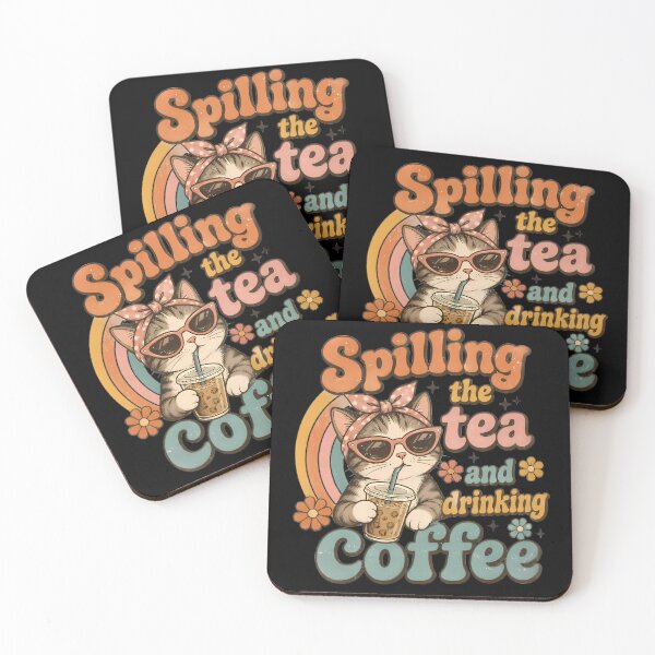 Item preview, Spilling Tea Drinking Coffee Cat designed and sold by Linework Studio.