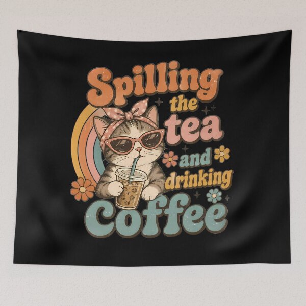 Item preview, Spilling Tea Drinking Coffee Cat designed and sold by Linework Studio.