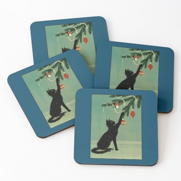Item preview, Vintage Black Cat Playing With Decorations Christmas Tree Card  designed and sold by Daylenow.