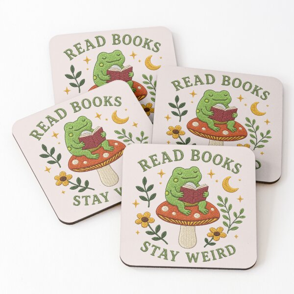 Item preview, Read books stay weird, mushroom frog, bookish cottagecore, cozy reader gift, Frogcore designed and sold by Quiajia.