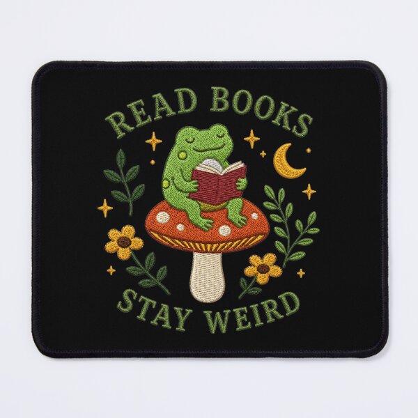 Item preview, Read books stay weird, mushroom frog, bookish cottagecore, cozy reader gift, Frogcore designed and sold by Quiajia.