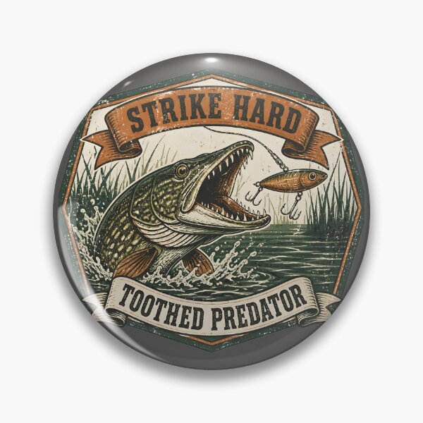 Item preview, Strike Hard Jerkbait Pike - Vintage Hexagon Predator Emblem designed and sold by ThirdShiftLab.