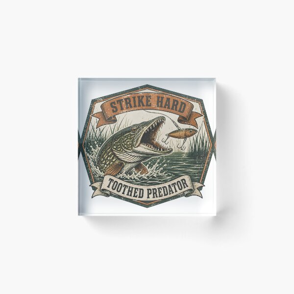 Item preview, Strike Hard Jerkbait Pike - Vintage Hexagon Predator Emblem designed and sold by ThirdShiftLab.