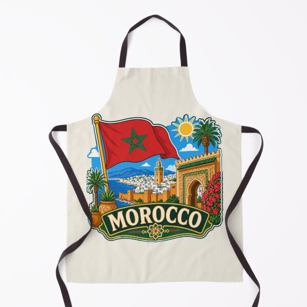 Item preview, Morocco with Flag and Coastal Medina Scene designed and sold by Myra365Art.