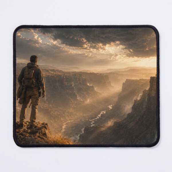 Item preview, Lone Explorer Faces A Mysterious Figure Across a Canyon designed and sold by MKDSN.