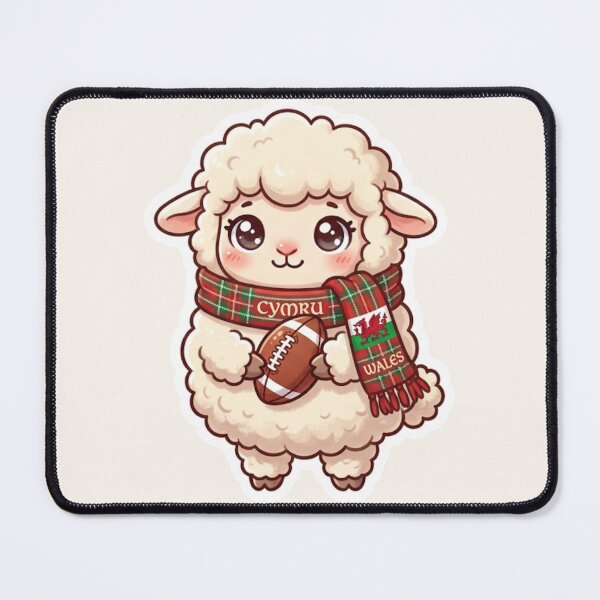 Item preview, Kawaii Sheep With Welsh Scarf & Rugby Ball – Cute Welsh Sticker designed and sold by Cerys-GS.