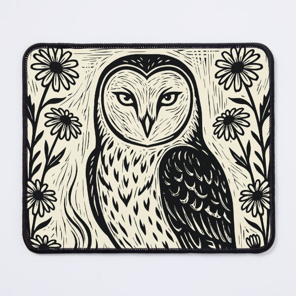 Item preview, Barn Owl Coffee Lover Floral Bird Cottagecore Linocut designed and sold by Y-Vibes.