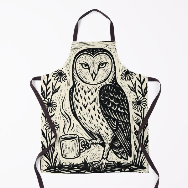 Item preview, Barn Owl Coffee Lover Floral Bird Cottagecore Linocut designed and sold by Y-Vibes.