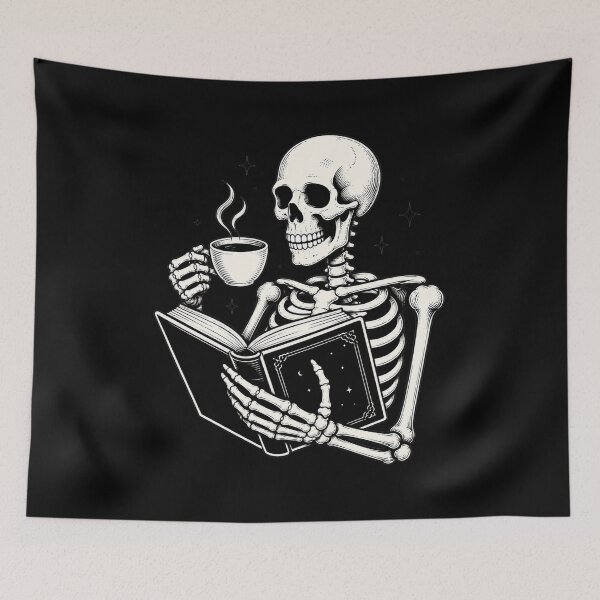Item preview, Skeleton Reading a Book, Book Lover, Cozy Aesthetic, Dark Academia Spooky Season Reader  designed and sold by Quiajia.