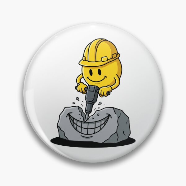 Item preview, Yellow Smiley Construction Worker Jackhammering Rock Smile designed and sold by Rare By Hero.