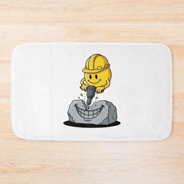 Item preview, Yellow Smiley Construction Worker Jackhammering Rock Smile designed and sold by Rare By Hero.