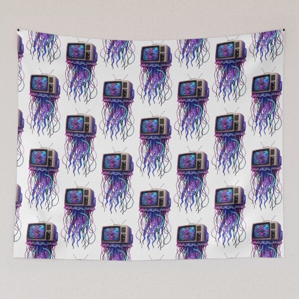 Item preview, Synthwave TV Jellyfish Cyberpunk Glitch Art designed and sold by Bhinfy.
