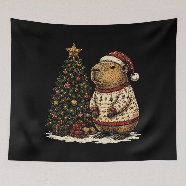 Item preview, Capybara with santa hat Christmas Tree Winter Animals   designed and sold by SOUFIANE1991.