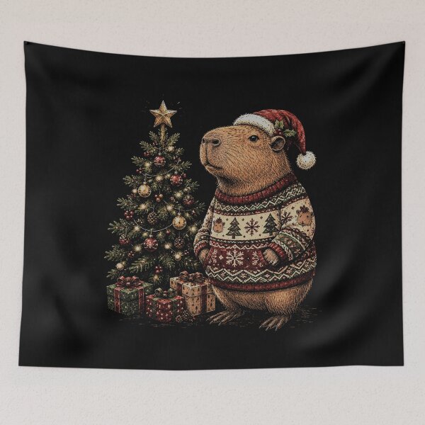 Item preview,  Capybara with santa hat Christmas Tree Winter Animals   designed and sold by SOUFIANE1991.
